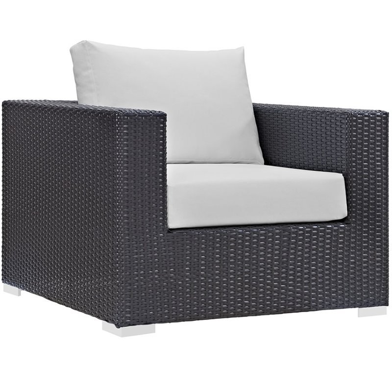 3 Piece Patio Furniture Set with Set of 2 Arm Chair and End Table in Espresso and White