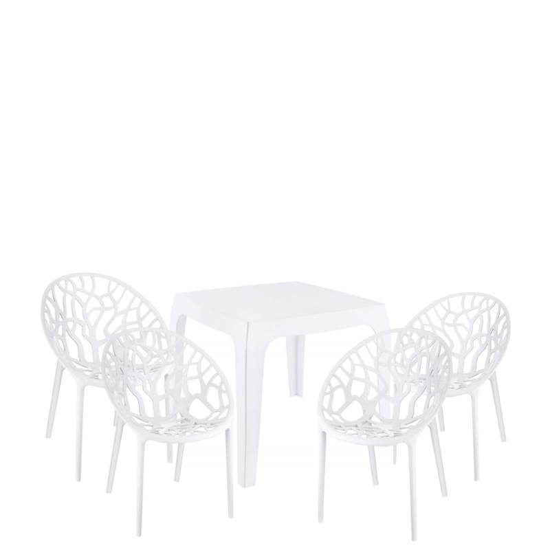 5 Piece Patio Dining Set with Dining Table and Set of 4 Dining Chairs in White