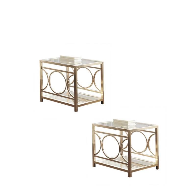 Set of 2 Glass Top End Table in Gold Chrome