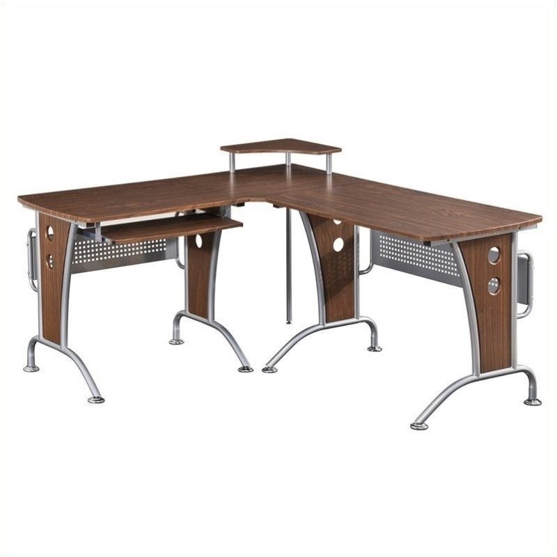 2 Piece Office Set with Wooden Computer Desk and Black Leather Chair