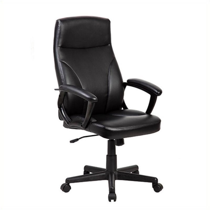 2 Piece Office Set with Wooden Computer Desk and Black Leather Chair