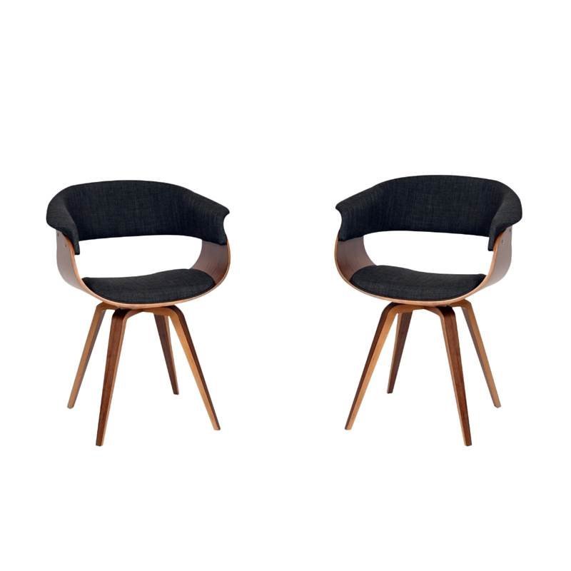 Mid-Century Modern 2 Piece Fabric Upholstered Accent Chair in Charcoal