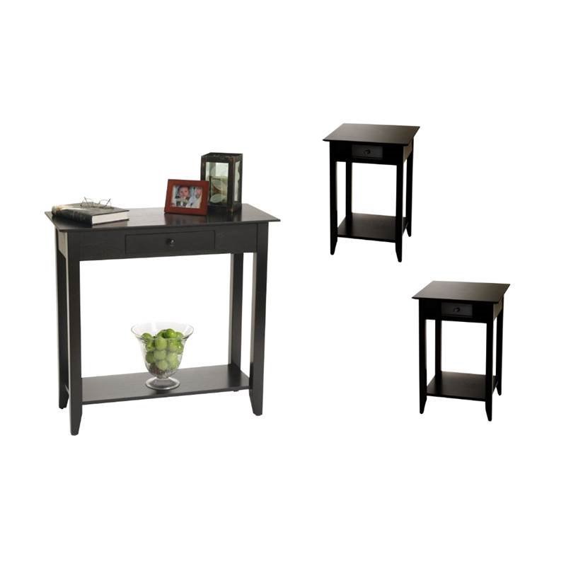 3 Piece Living Room Table Set with Hall Table and (Set of 2) End Tables in Black