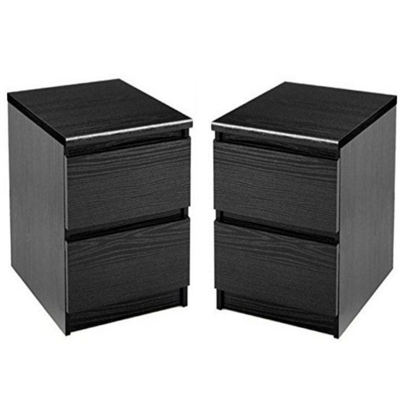 Home Square 2 Drawer Night Stands in Black Woodgrain (Set of 2) 