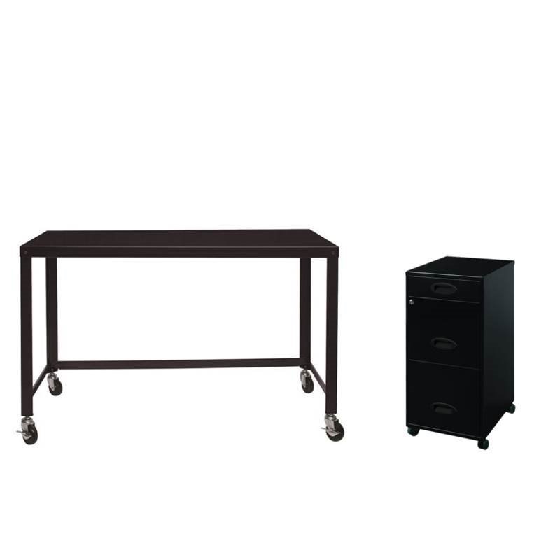 Home Square 2 Piece Office Set with Mobile Desk and Filing Cabinet in Black