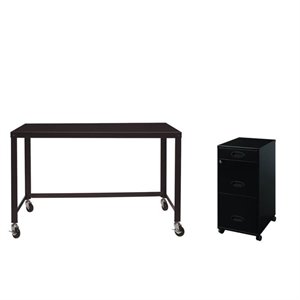Home Square 2 Piece Office Set with Mobile Desk and Filing Cabinet in Black