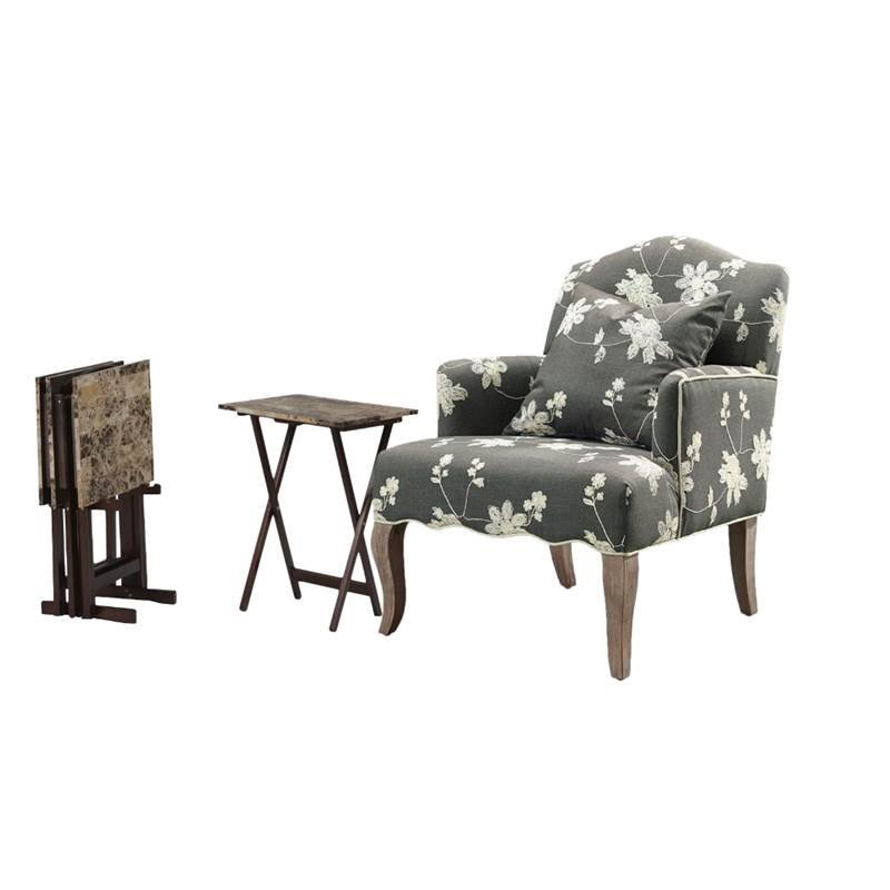 Living Room Set with Accent Chair, Tray Tables, and Storage Stand