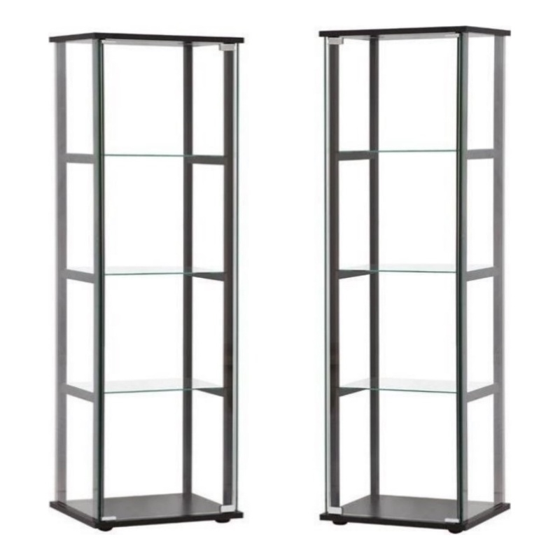 (Set of 2) Contemporary Glass Curio Cabinet in Black