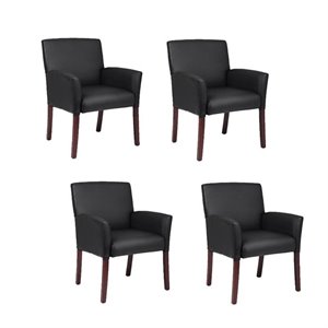 (Set of 4) Office Guest Chair in Black and Mahogany