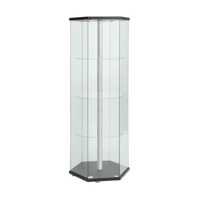 (Set of 2) Hexagon Glass Curio Cabinet in Black