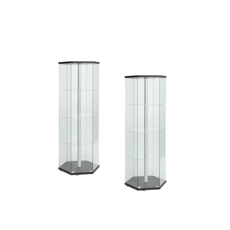 (Set of 2) Hexagon Glass Curio Cabinet in Black