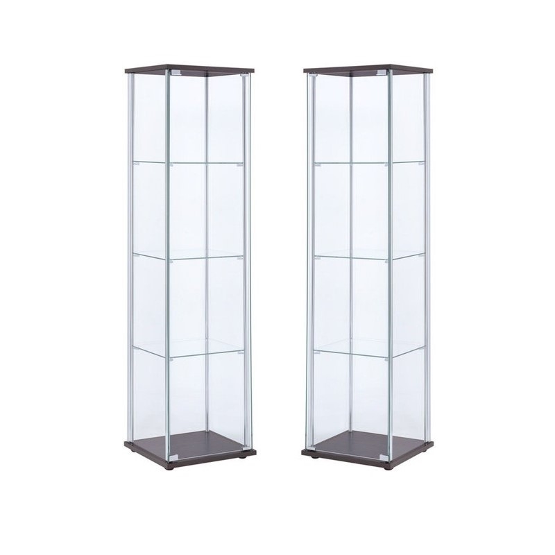 (Set of 2) Glass Curio Cabinet in Cappuccino
