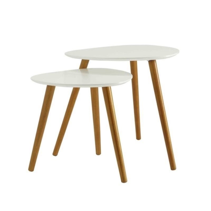 (Set of 2) Nesting End Tables in White and Natural