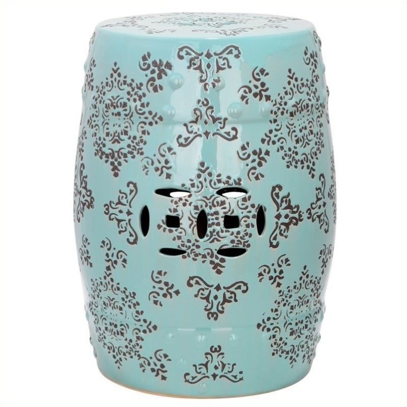 (Set of 2) Ceramic Medallion Garden Stool in Robbins Egg Blue