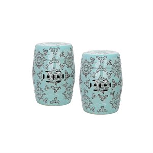 (Set of 2) Ceramic Medallion Garden Stool in Robbins Egg Blue