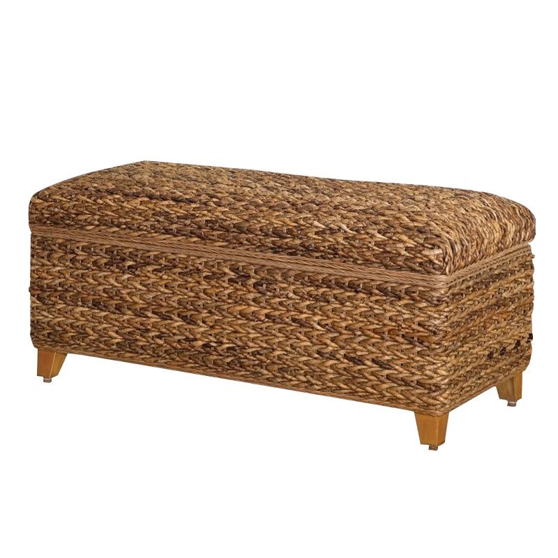 2 Piece Bedroom Set with Hand Woven Bed and Bench in Natural Brown