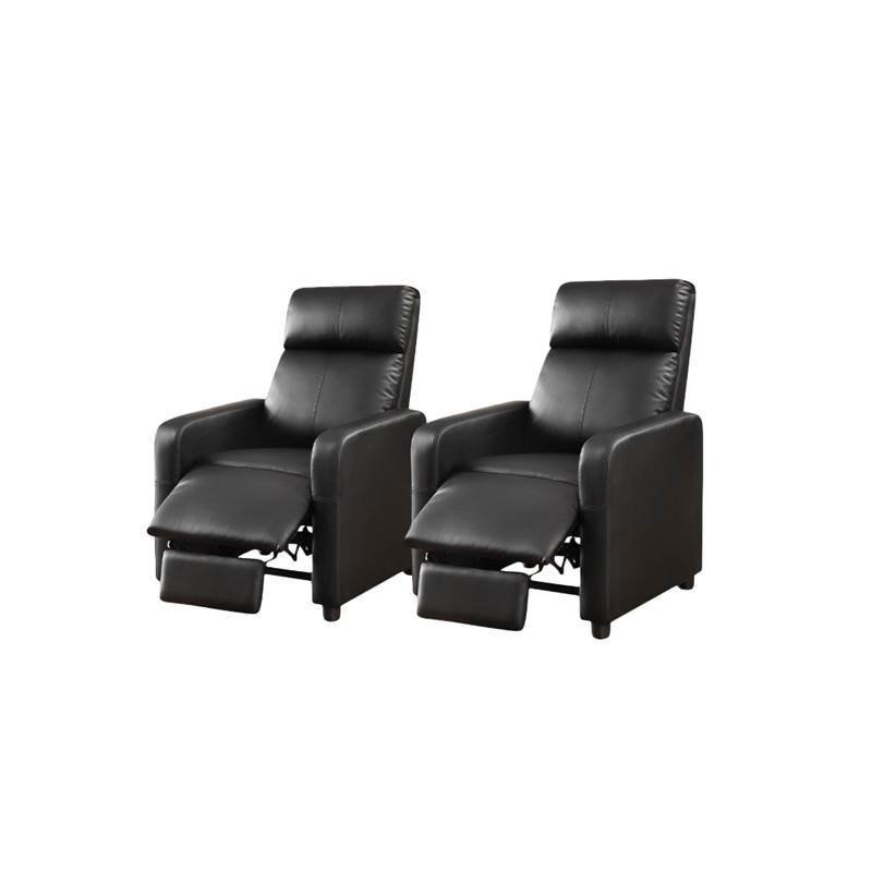 (Set of 2) Leather Push Back Home Theatre Recliner in Black