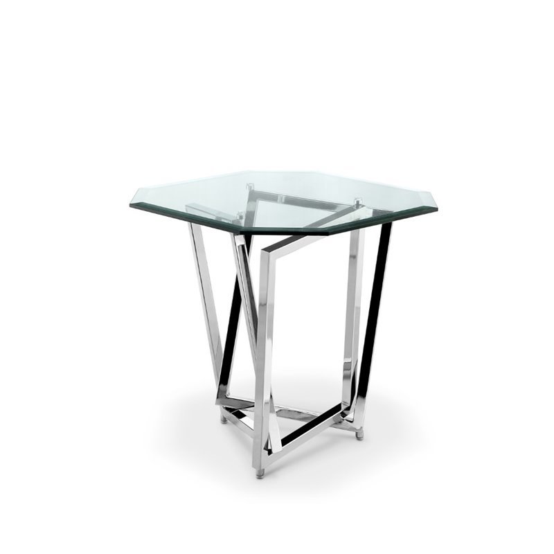 3 Piece Octagonal Glass Coffee and End Table Set in Clear 