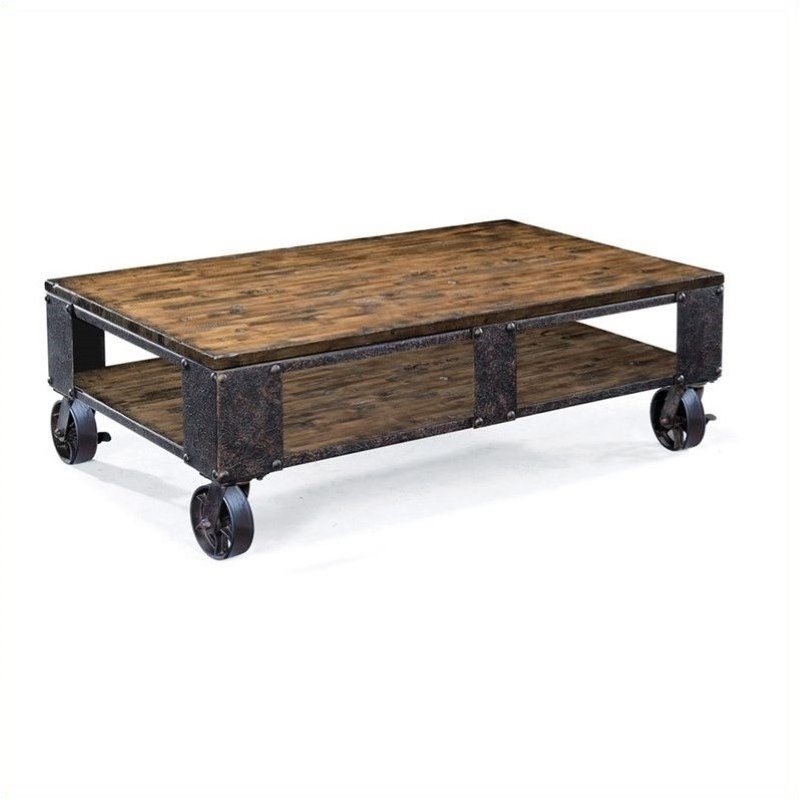 2 Piece Coffee and Accent Table Set in Distressed Pine