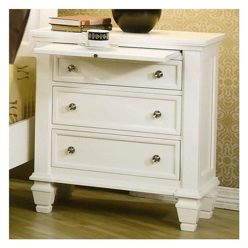 Set of 2 White Night Stand with Pull Out Shelf