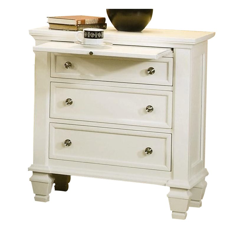 Set of 2 White Night Stand with Pull Out Shelf