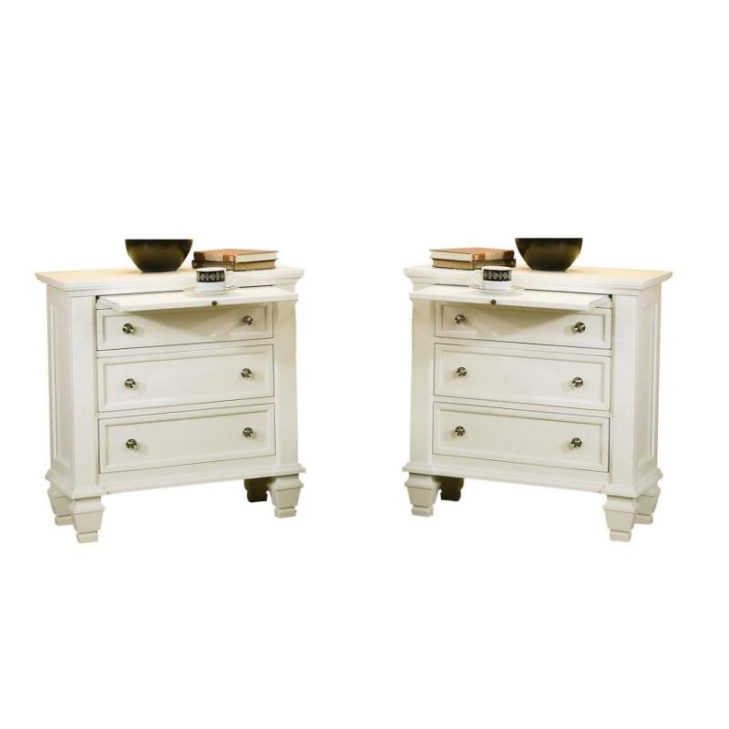 Set of 2 White Night Stand with Pull Out Shelf