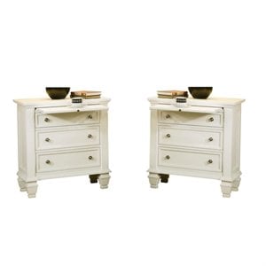 Set of 2 White Night Stand with Pull Out Shelf