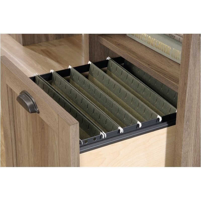 Home Square 2 Piece L-Shaped Computer Desk with Storage Cabinet Set in Salt Oak