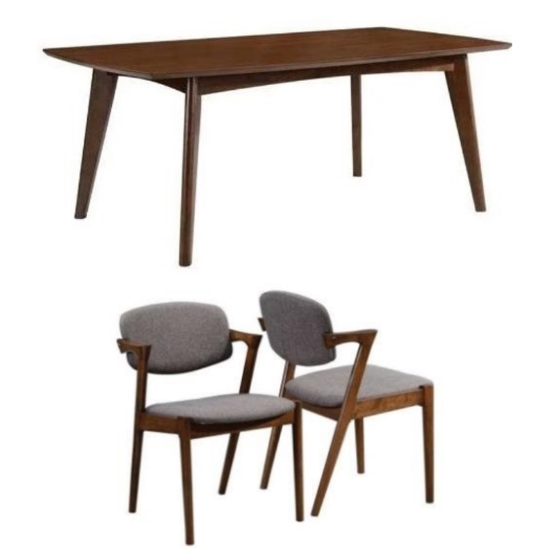 3 Piece Mid Century Modern Dining Set in Dark Walnut