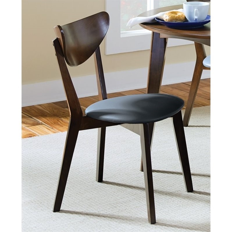 5 Piece Mid Century Modern Dining Table and 4-Chair Set in Dark Walnut
