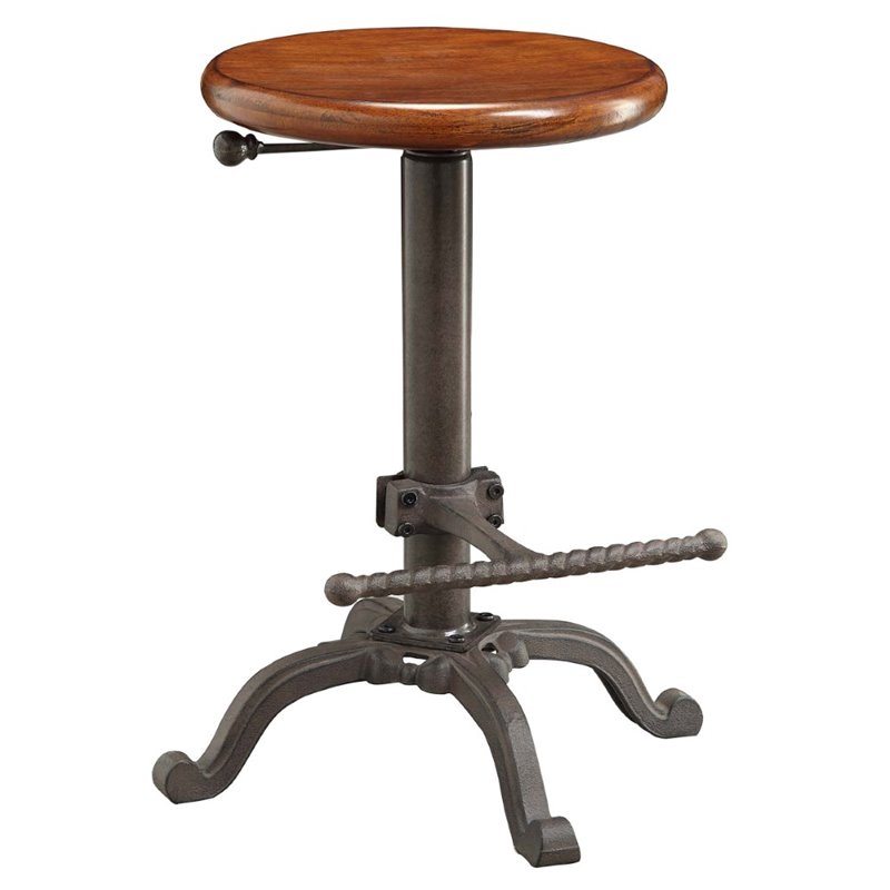 Set of 2 Iron Restoration Adjustable Bar Stools in Rustic Wood