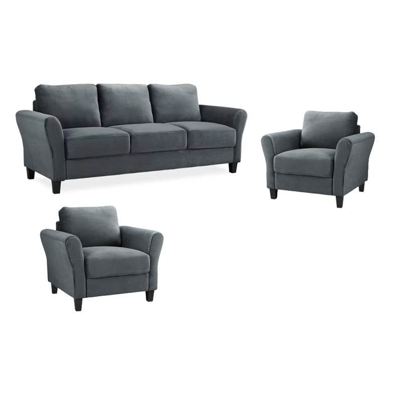 Set of 3 Sofa and Accent Chairs in Gray 