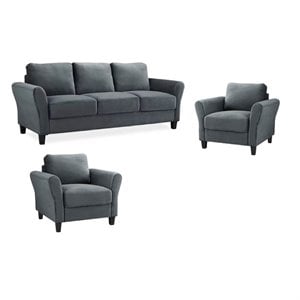 Set of 3 Sofa and Accent Chairs in Gray 