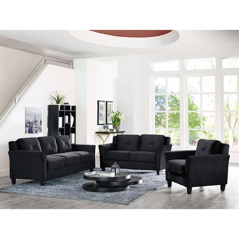 Set of 3 Black Microfiber Sofa and Accent Chair 