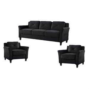 Set of 3 Black Microfiber Sofa and Accent Chair 