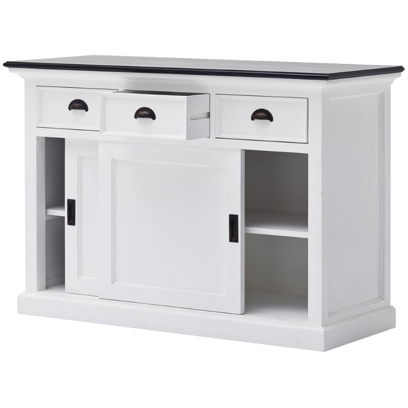 Set of 2 Storage Kitchen Buffet with Drawers and Sliding Door in White