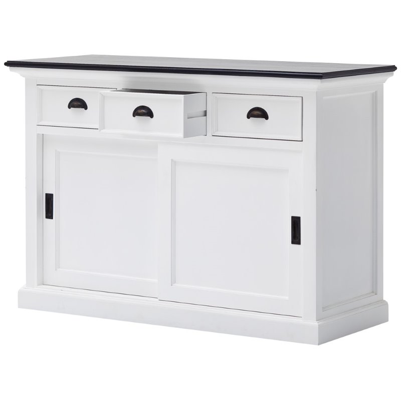 Set of 2 Storage Kitchen Buffet with Drawers and Sliding Door in White