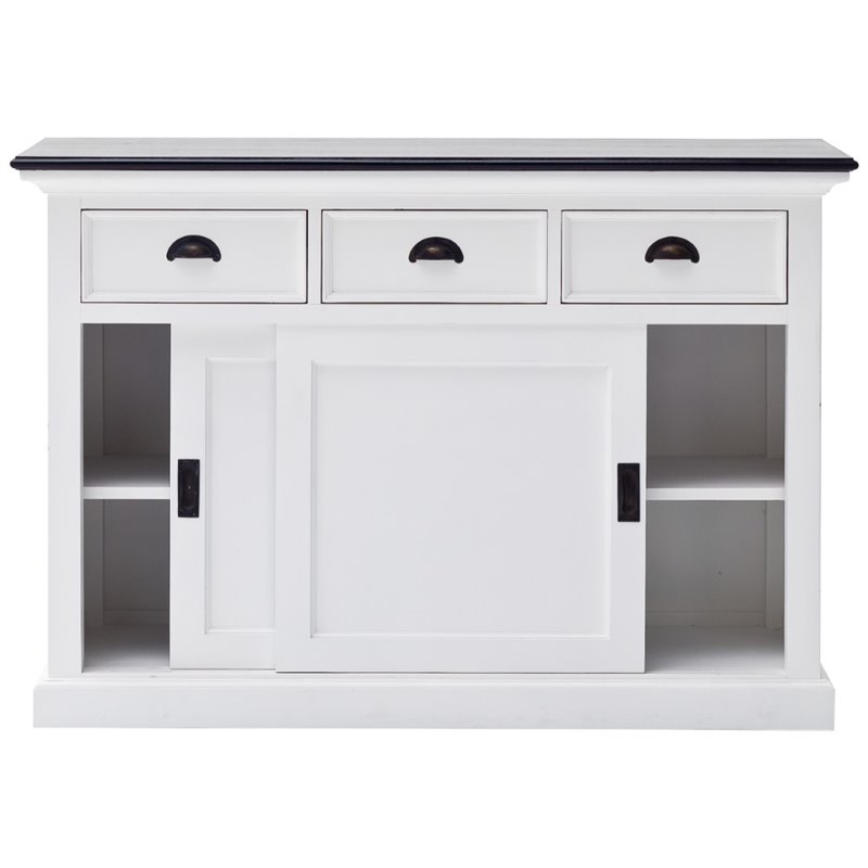 Set of 2 Storage Kitchen Buffet with Drawers and Sliding Door in White