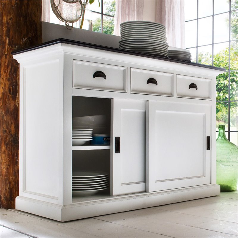 Set of 2 Storage Kitchen Buffet with Drawers and Sliding Door in White