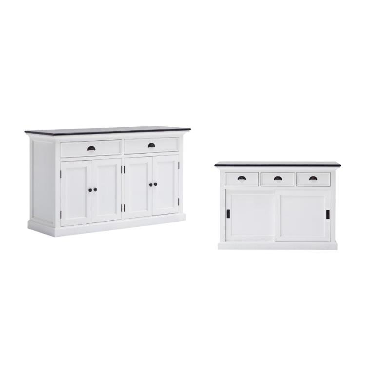 Set of 2 Storage Kitchen Buffet with Drawers and Sliding Door in White