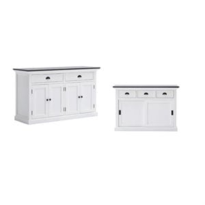 Set of 2 Storage Kitchen Buffet with Drawers and Sliding Door in White