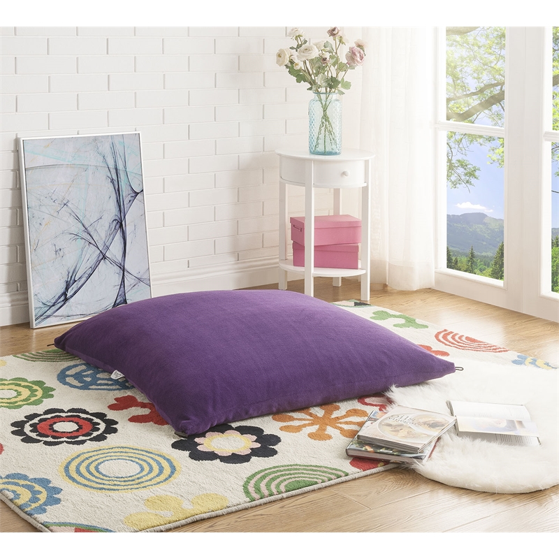 Set of 2 Pouf Purple Beanbag Microplush 3 in 1 Ottoman Chair Pillow