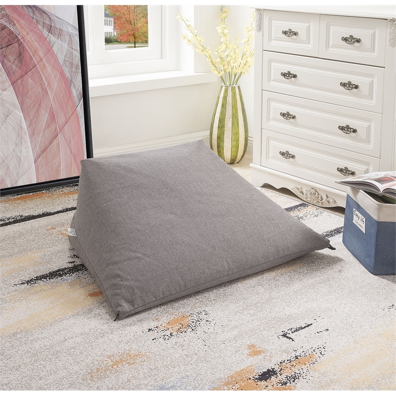Set of 2 Magic Pouf Grey Linen Beanbag 3 in 1 Ottoman Chair Pillow