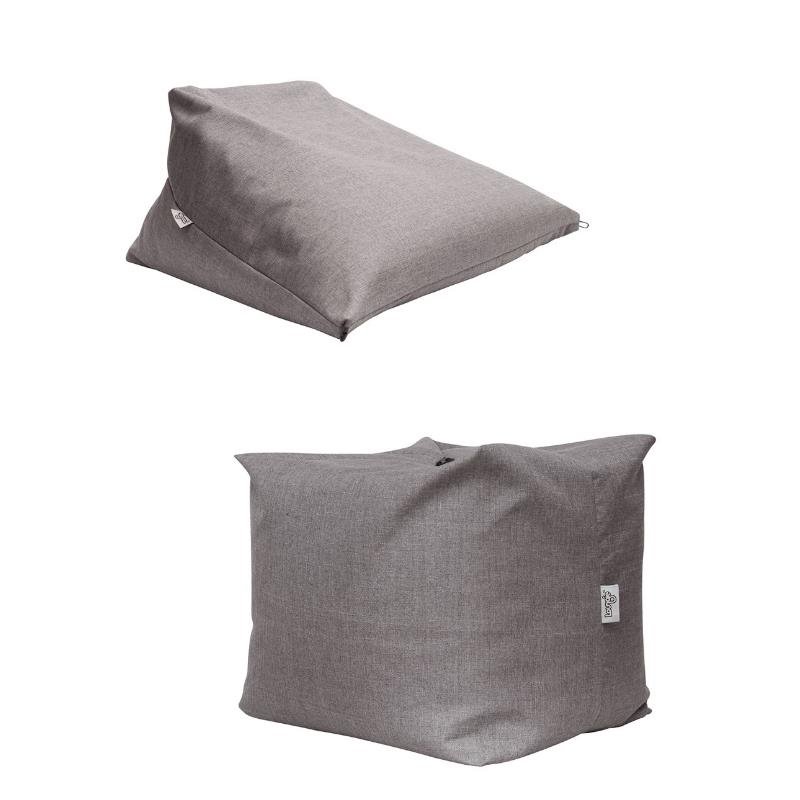 Set of 2 Magic Pouf Grey Linen Beanbag 3 in 1 Ottoman Chair Pillow