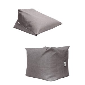 Set of 2 Magic Pouf Grey Linen Beanbag 3 in 1 Ottoman Chair Pillow