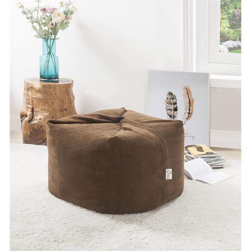 Set of 3 Microplush Pouf Brown Beanbag 3 in 1 Ottoman Chair Pillow