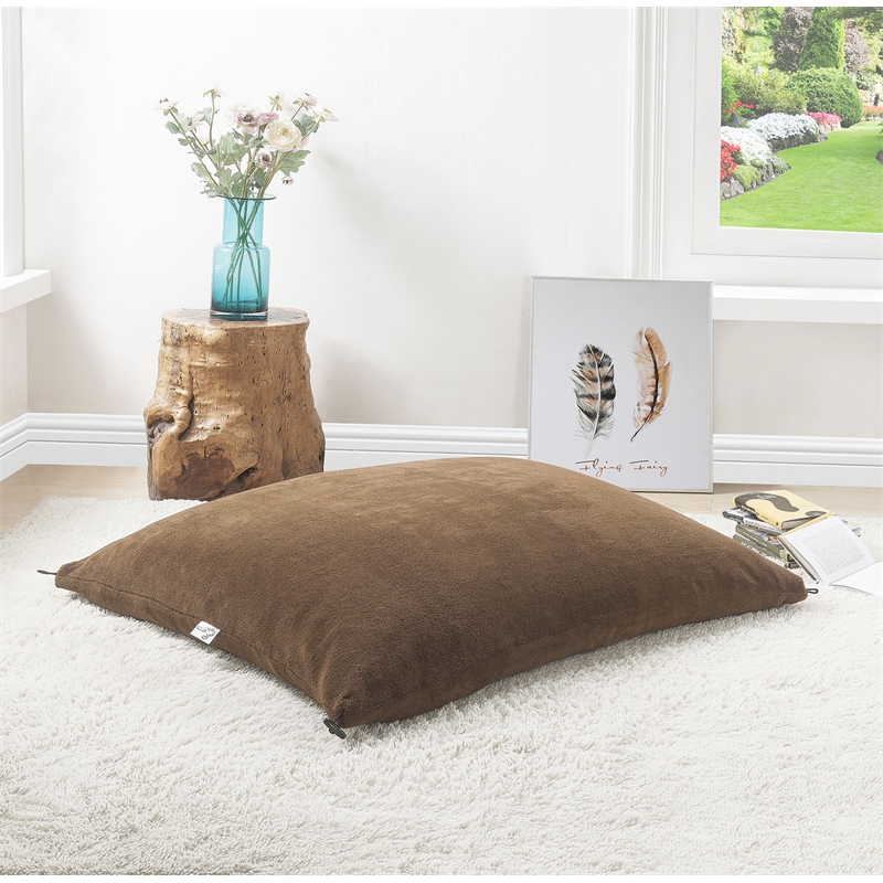 Set of 3 Microplush Pouf Brown Beanbag 3 in 1 Ottoman Chair Pillow