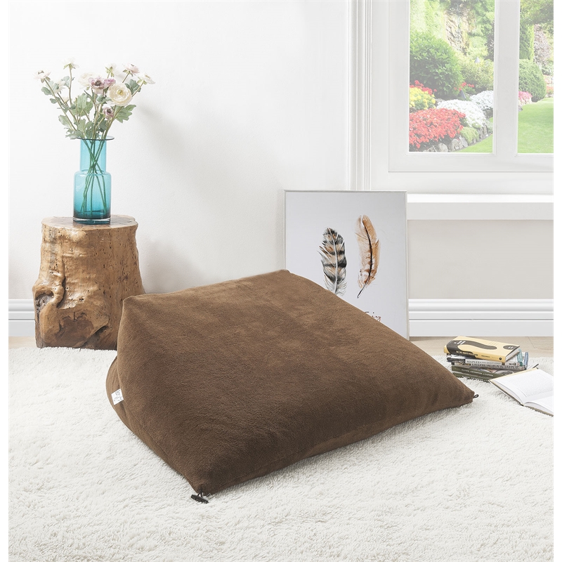 Set of 3 Microplush Pouf Brown Beanbag 3 in 1 Ottoman Chair Pillow