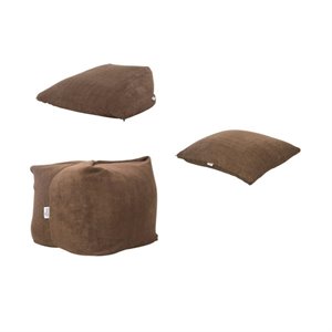 Set of 3 Microplush Pouf Brown Beanbag 3 in 1 Ottoman Chair Pillow
