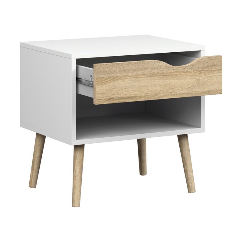 Set of 2 Nightstands in White and Oak